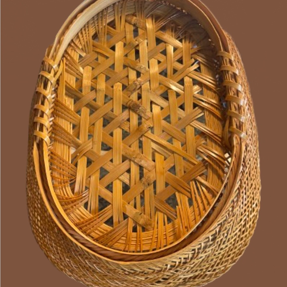 Vintage wicker basket gathering garden tan woven retro farmhouse tan large - Picture 4 of 5